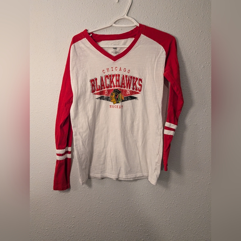 Chicago Blackhawks Women's  Long Sleeve Shirt - Red & White Large